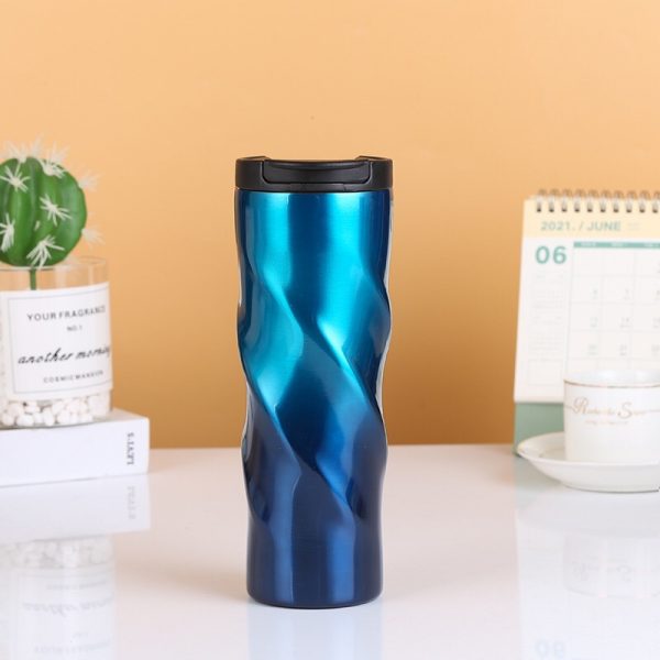 480ml Spiral Shape Stainless Steel Thermal Mug พร้อมสกรีนหรือเลเซอร์โลโก้ Made to Order