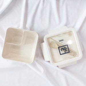 Wheat Lunch box กล่องข้าว 2 ช่อง มีช้อนและตะเกียบในตัว พร้อมสกรีน