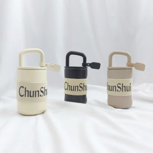 แก้วน้ำสแตนเลสหูหิ้ว Stainless mug มีสายรัดรอบแก้ว กันร้อน พร้อมสกรีนโลโก้