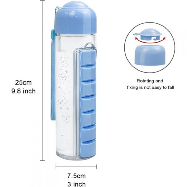 Water Bottle Pill Organizer 400ml. กระบอกน้ำพร้อมตลับกล่องเก็บยา แม่เหล็ก เก็บ-ดึึงออกมาใช้ได้สะดวกมาก กระบอกน้ำมีหูหิ้ว